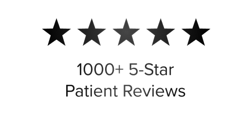 1000+ five-star patient reviews graphic.